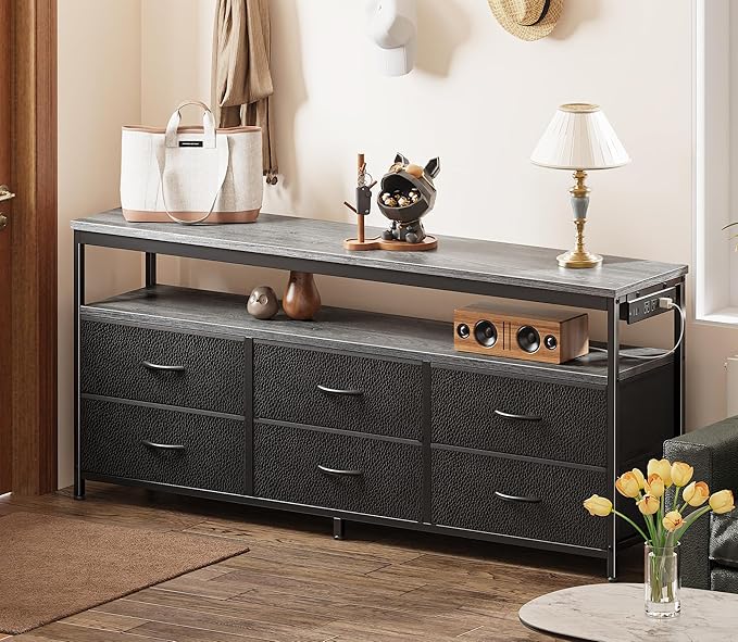 Huuger LED TV Stand for Bedroom, 55 Inch Fabric Dresser - Image 3