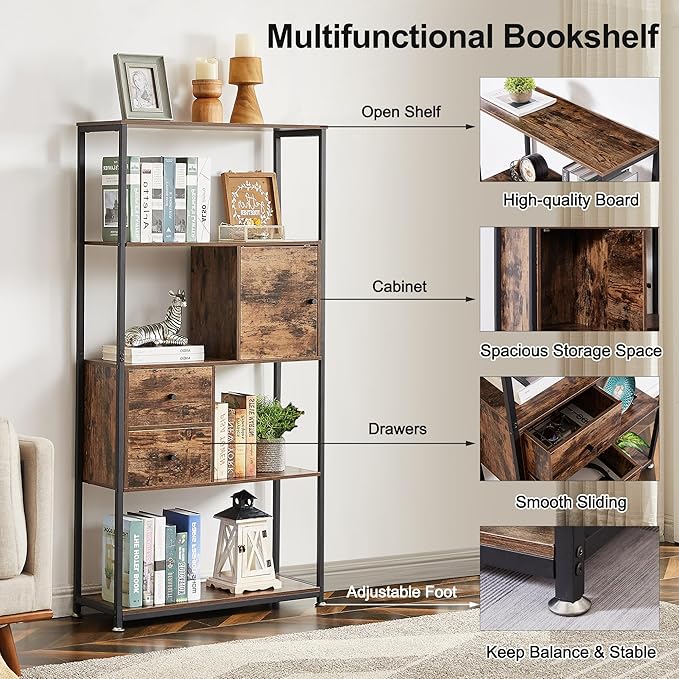 VECELO 5-Tier Bookshelf, Bookcase - Image 6