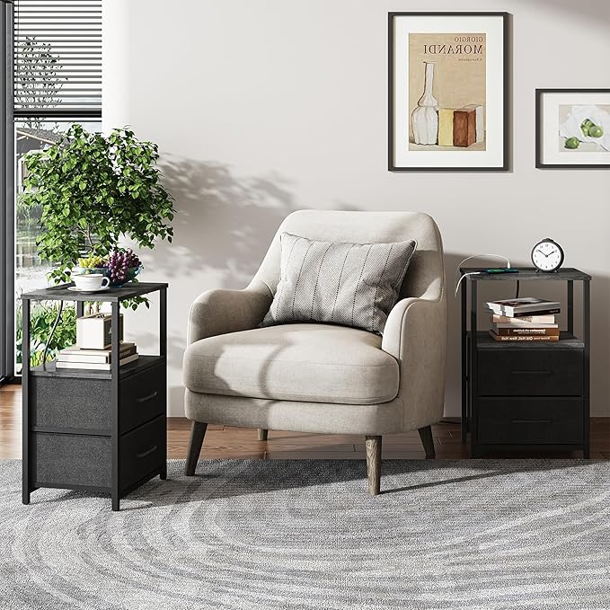 TUTOTAK End Table with Charging Station, Side Table with 2 USB Ports and Outlets - Image 2