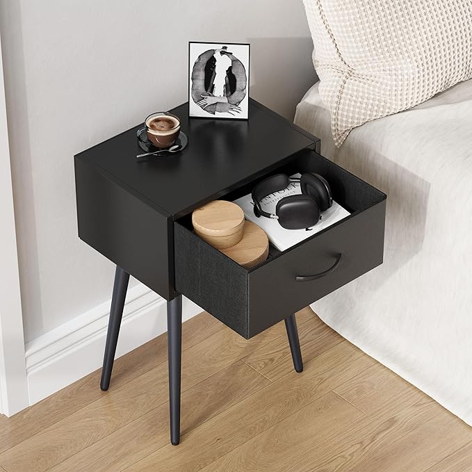 Black Nightstands Set of 2, Small Bedside Table - Image 6
