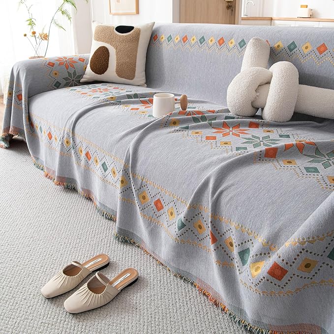 STACYPIK Boho Gray Jacquard Couch Cover, Sofa Cover - Image 7