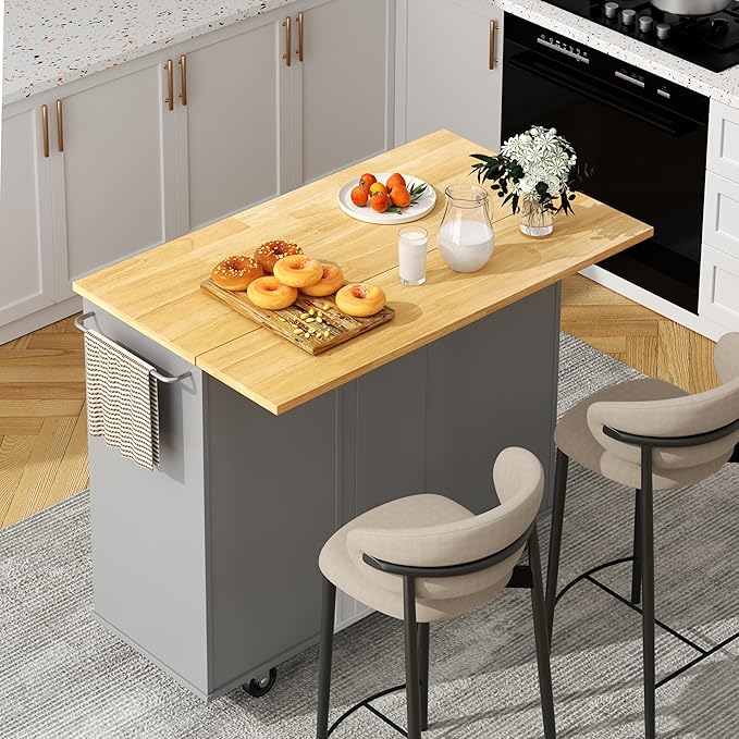 Shintenchi Kitchen Island with Folding Drop Leaf, Rolling Island Table with by Shintenchi