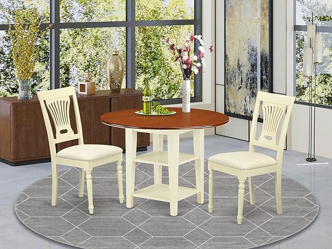 East West Furniture SUPL3-BMK-C 3 Piece Dining Table Set Contains a Round - Image 2