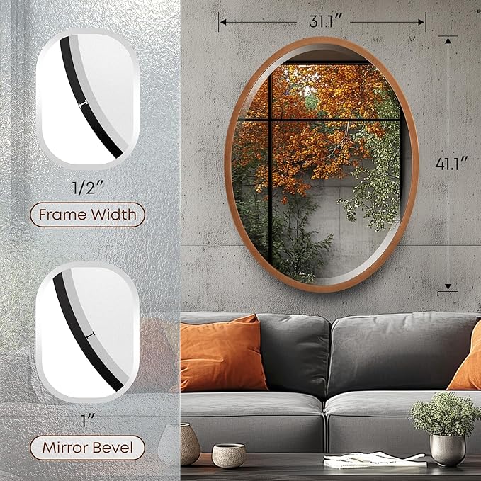 OVALCREST - Oval Wooden Beveled Wall Mirror - Image 3
