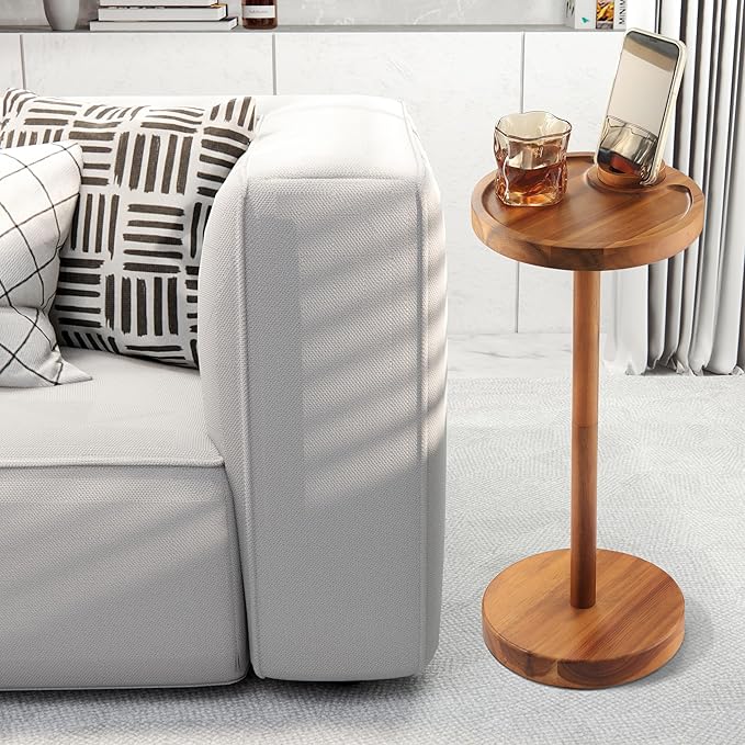 Pedestal Side Table, Acacia Drink Table by NAGAWOOD