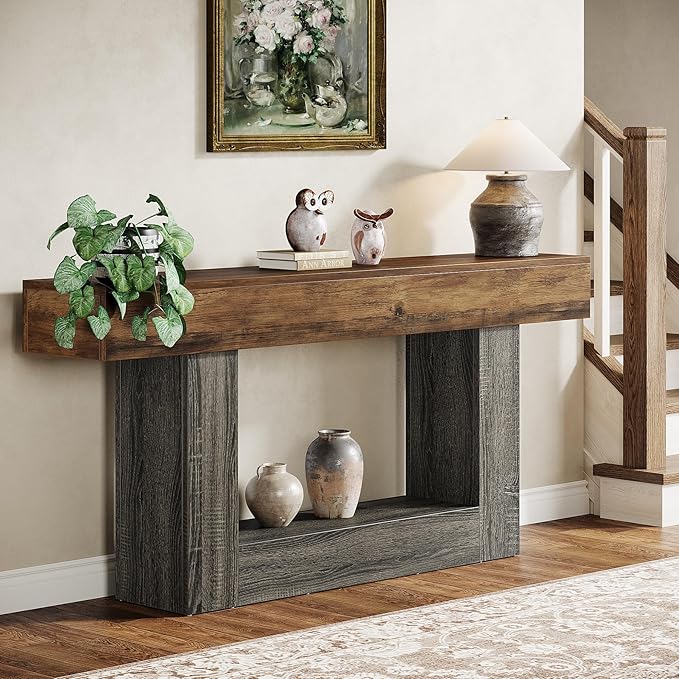 Tribesigns 63" Console Table, Farmhouse 2-Tier Entryway Table - Image 6