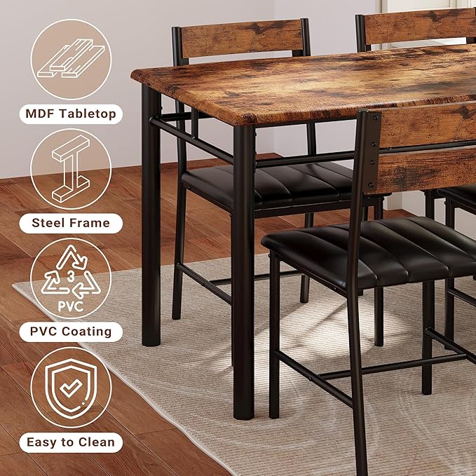 IRONCK Dining Table Set for 4, Wood Kitchen Table - Image 7