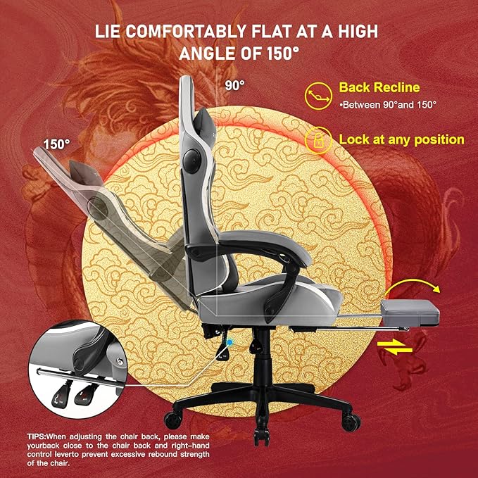GTPLAYER Gaming Chair with Bluetooth Speakers and Footrest, Dragon Series Video - Image 6