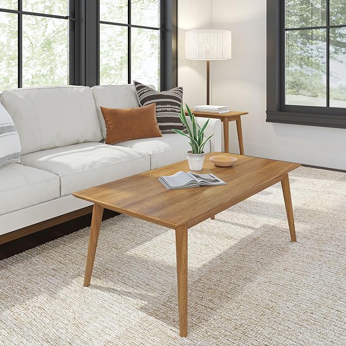 Plank+Beam 48 Inch Mid Century Modern Coffee Table, Wood Coffee Tables by PlankBeam