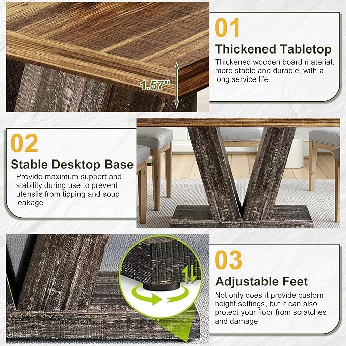 NicBex 47" Dining Table for 4 People, Farmhouse Dinner Table Small Dining Room - Image 3