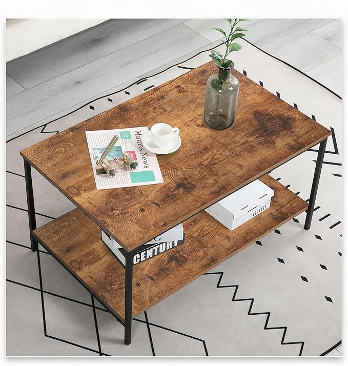 SENIG Small Brown Rectangle Wood and Metal Coffee Table - Image 2