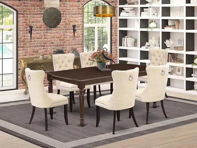 East West Furniture DODA7-MAH-32 7 Piece Dinette Set Includes a Rectangle - Image 2