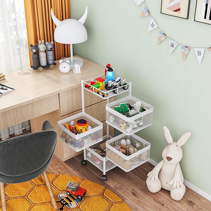Rotating Kitchen Storage Rack, Fruit and Vegetable Basket Cart, Bathroom Shelf - Image 6