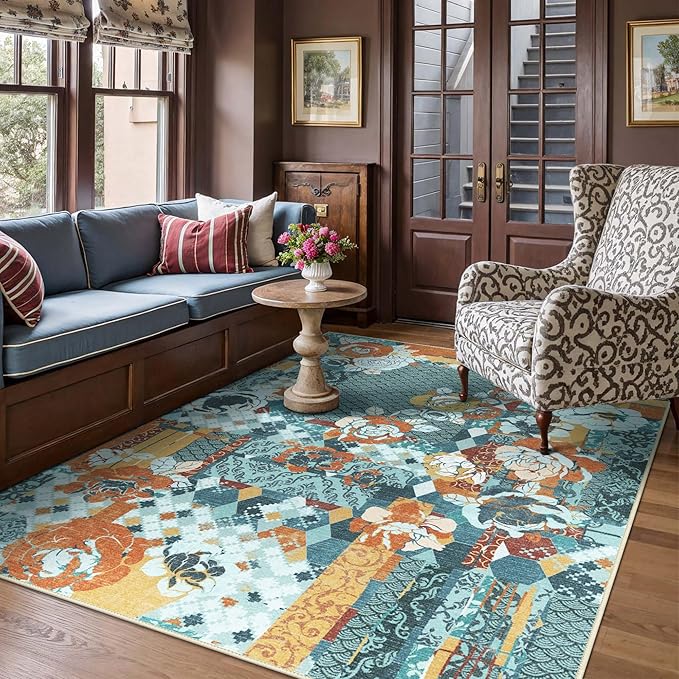 GENIMO 5X7 Floral Area Rugs for Living Room, Machine Washable Non Slip Vintage - Image 2