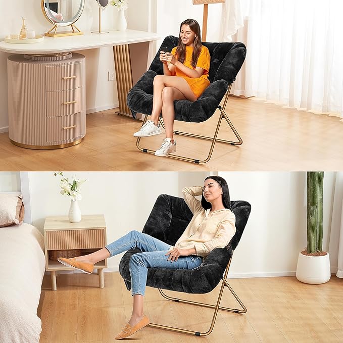 Comfy Saucer Chair for Adults, Foldable Living Room Chairs, Soft Faux Fur - Image 6