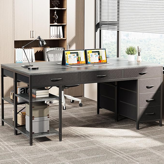Huuger Computer Desk with 6 Drawers, 63 Inch Office Desk with Shelves, - Image 2