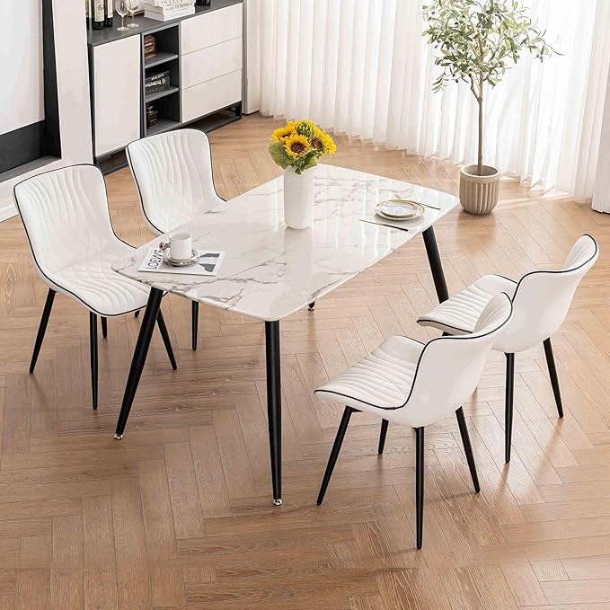 Kidol & Shellder White Dining Chairs Set of 2, Faux Leather Upholstered Mid - Image 2