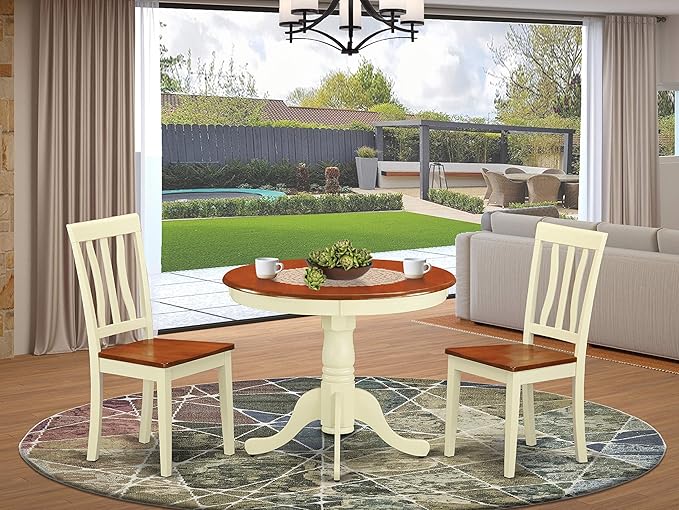 East West Furniture ANTI3-WHI-W 3 Piece Dining Table Set - Image 2