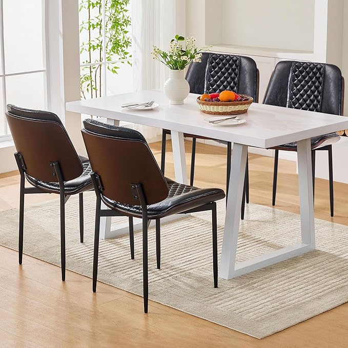 Dining Chairs Set of 2, Upholstered PU Leather Armless Chair, Mid Century - Image 8