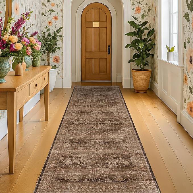 Brown Boho Washable 2x6 Runner Rugs by HazoHaus