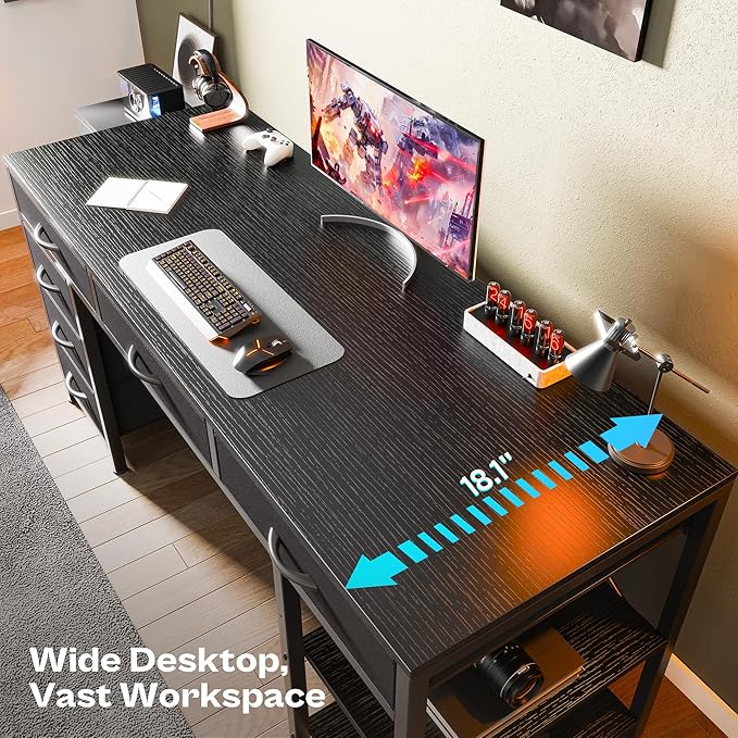Huuger Computer Desk with 6 Drawers, 54 Inch Office Desk with Shelves, - Image 4