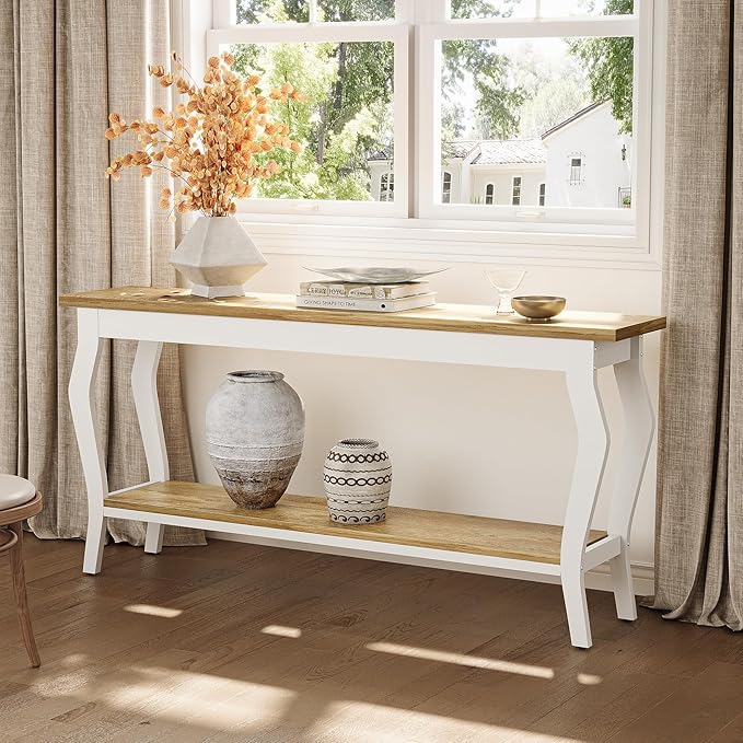 LITTLE TREE 70.9 Inches Long Console Table, 2-Tier Vintage Wooden Sofa Table - Image 4