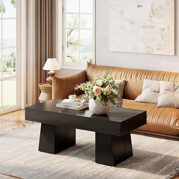 LITTLE TREE Farmhouse Coffee Table, 47 Inches Wooden Rectangular Accent Center - Image 5