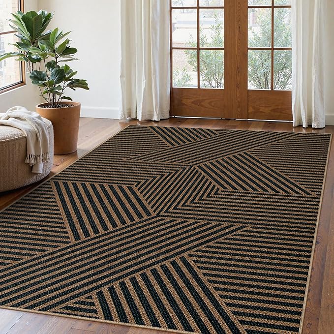 Lahome Modern Geometric Outdoor Easy Jute Rug, 5x7 Patio Living Room Rug Large by Lahome