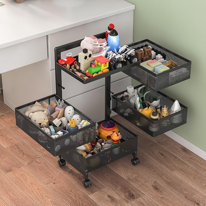Bathroom Rotating Storage Cart No Assembly Required 4-Tier Metal Sturdy Fruit - Image 7