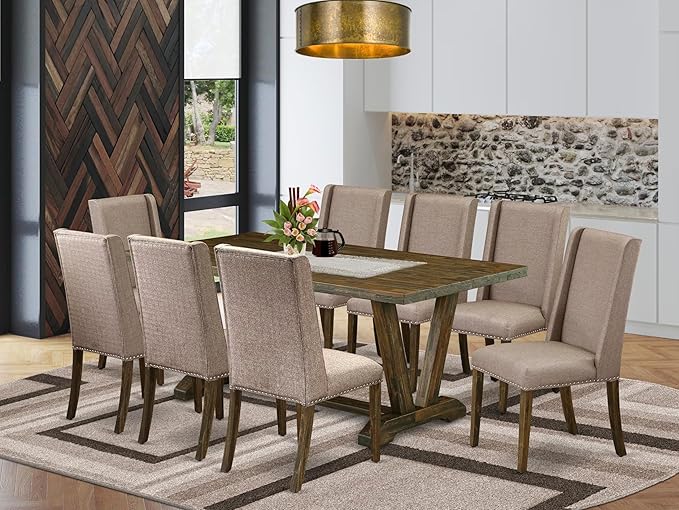 East West Furniture V777FL716-9 9 Piece Dining Table Set Includes a Rectangle - Image 2