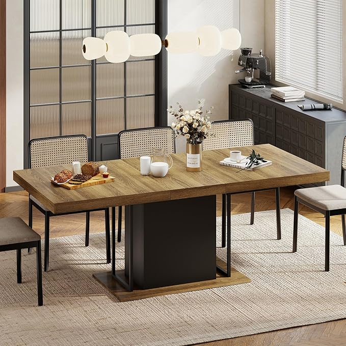 63"-78.7" Expandable Dining Tables, 6-10 Farmhouse Kitchen Table, Extendable by Zevemomo
