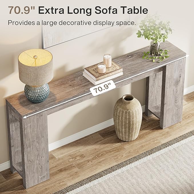 Tribesigns 70.9-Inch Extra Long Console Table, Farmhouse Wood Sofa Table Behind - Image 6