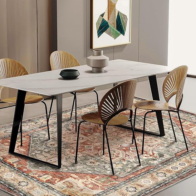 Area Rug 5'x7' Red Khaki Washable Vintage Traditional Floor Cover Thin Retro - Image 2