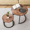 Round Coffee Table Set of 2 for Living Room, Nesting Tables Metal Frame/Wood by HOJINLINERO
