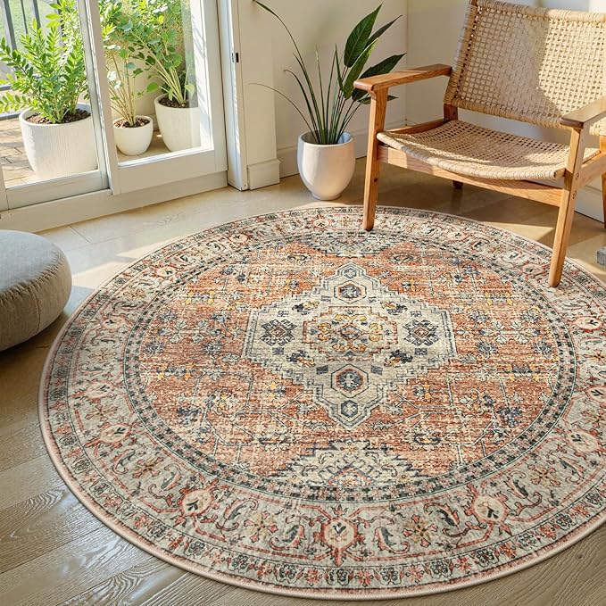 Lahome Oriental Washable Round Area Rug, Non-Slip Round Rugs 6ft Ultra-Thin by Lahome