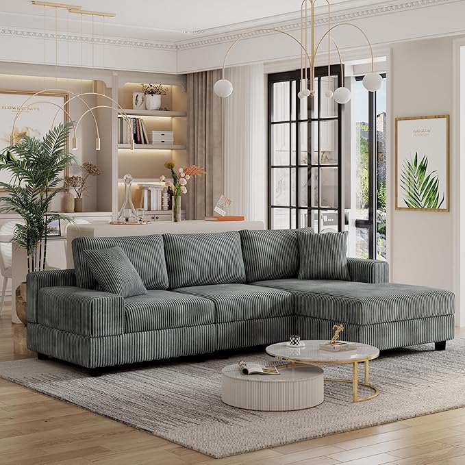 Eafurn Convertible L Shaped Modular Sectional Sofa Couch, 5 Seater Corduroy by Unknown