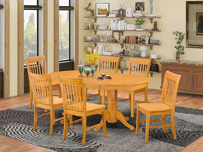 East West Furniture VANO7-OAK-W 7 Piece Dining Set Consist of an Oval Dining - Image 2