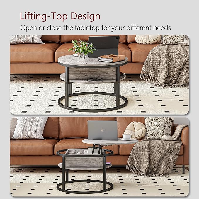 Round Coffee Table with Storage, Lift Top Coffee Table - Image 7