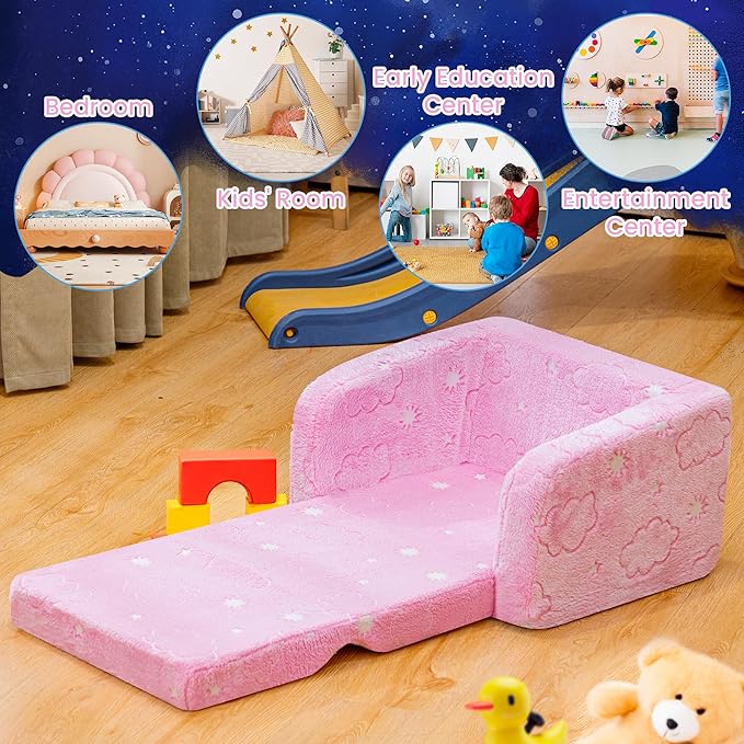 Lamerge 2-in-1 Soft Toddler Couch Fold Out, Foldable Toddler Chair, Glow in The - Image 5