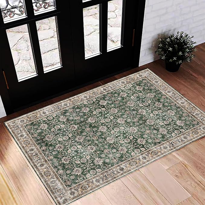 Washable Area Rug 2'x3' Door Mat Vintage Distressed Doormat Indoor Entrance by CHAMPLANT