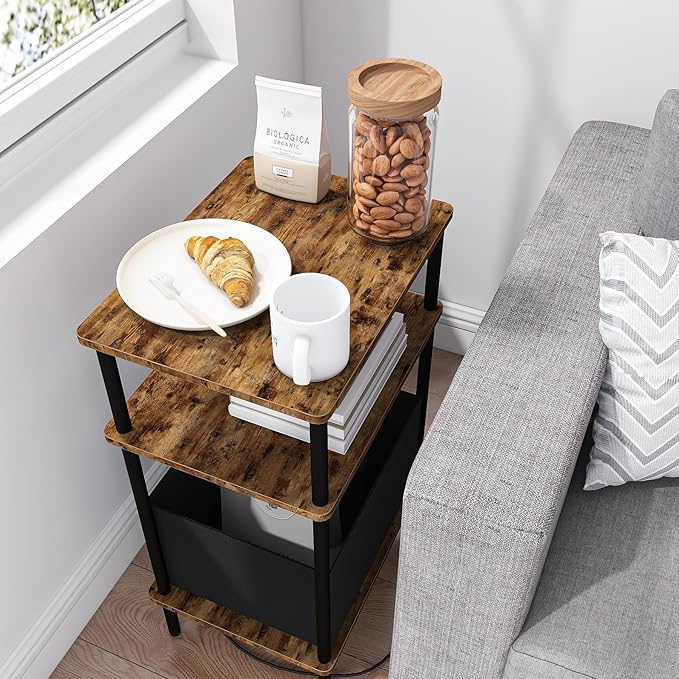 Small Side Table with Charging Station, Slim Nightstand with Outlet, Sofa - Image 5