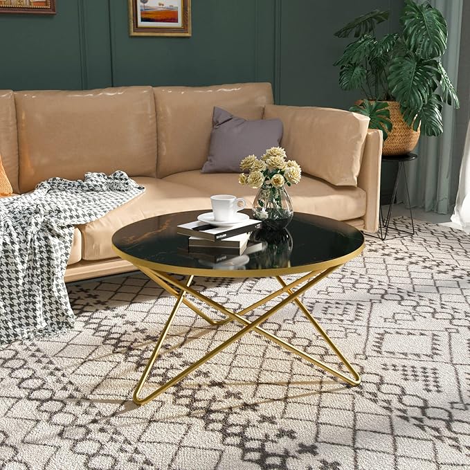 HLR Round Coffee Table with Black Faux Marble Top - Image 10