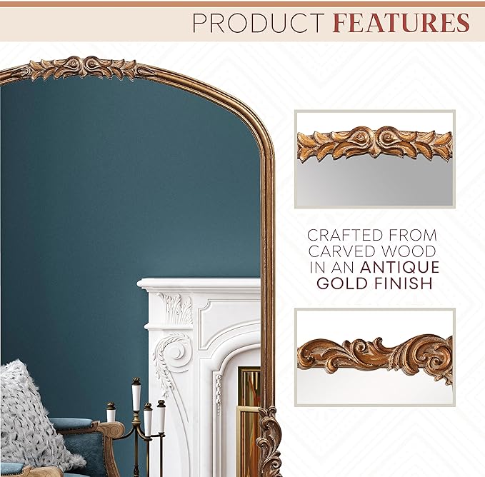 English Estate Carved Arch Wood Wall Mirror, Mirror - Image 4