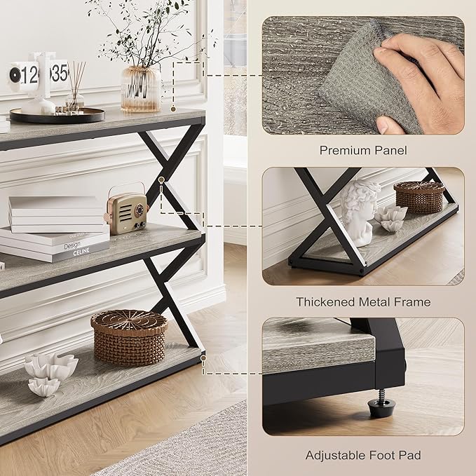 Industrial 3-Tier Console Table, Rustic Long Entryway Sofa Table - Image 4
