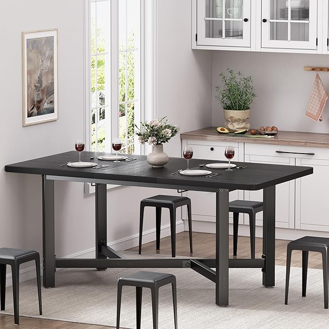 Dining Table for 4-6, 62“Extendable Round Kitchen Dining Room Table, Space - Image 2