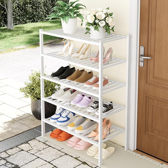 Smiry Shoe Rack, 5 Tier Thick Bamboo Shoe Organizer, Stackable Free Standing - Image 7