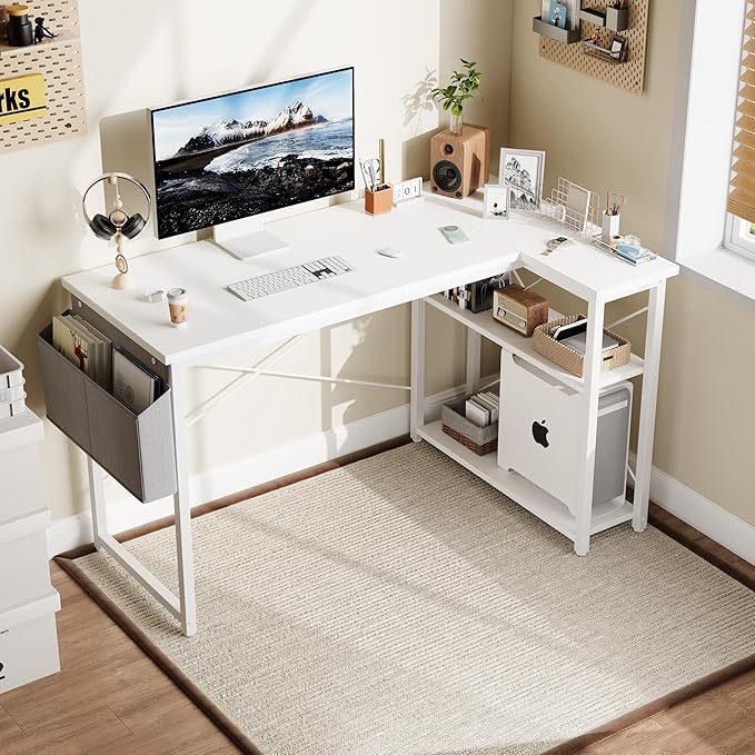 L Shaped Computer Desk with Reversible Shelves, 40 Inch Small Corner Desk with - Image 2