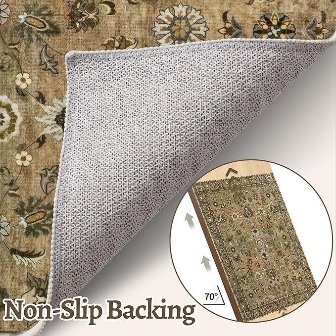 2.6x8 Hallway Runner Rug, Floral Washable Non-Slip Vintage Boho Runner Rug - Image 5
