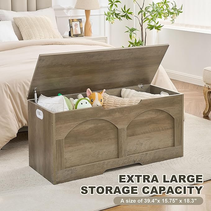 Storage Bench, 39.4" Retro Wooden Storage Chest Trunk, Large Toy Chest - Image 5
