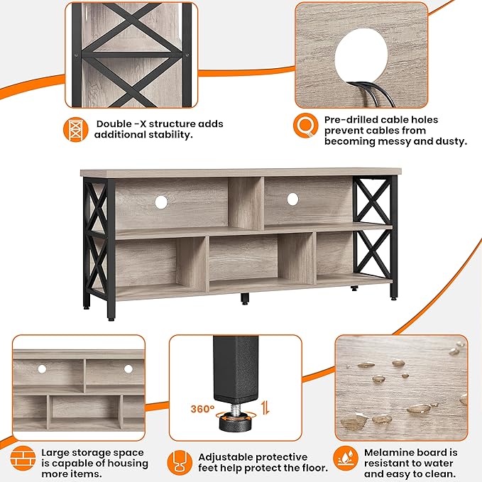 Yaheetech TV Stand for TVs up to 65 Inch, Industrial Entertainment Center - Image 4